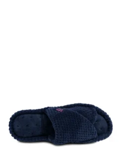 Clearance Totes Ladies Isotoner Popcorn Turnover Open Toe Slippers Navy