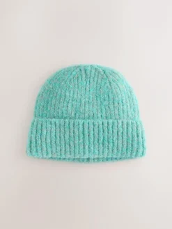 Next Turquoise Blue Ribbed Beanie Containing Wool Hat^Women Hats