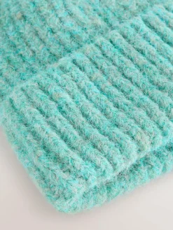Next Turquoise Blue Ribbed Beanie Containing Wool Hat^Women Hats