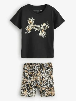 Hot Under Armour Black/Animal Animal Print T-Shirt and Bike Shorts Set