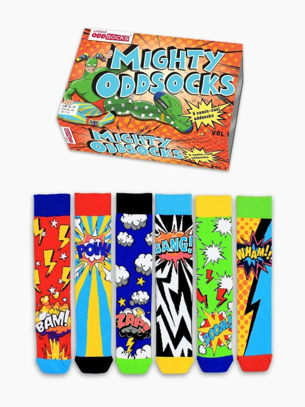 United Odd Socks Yellow Super Hero Comic Socks 6 pack^ Socks|Socks