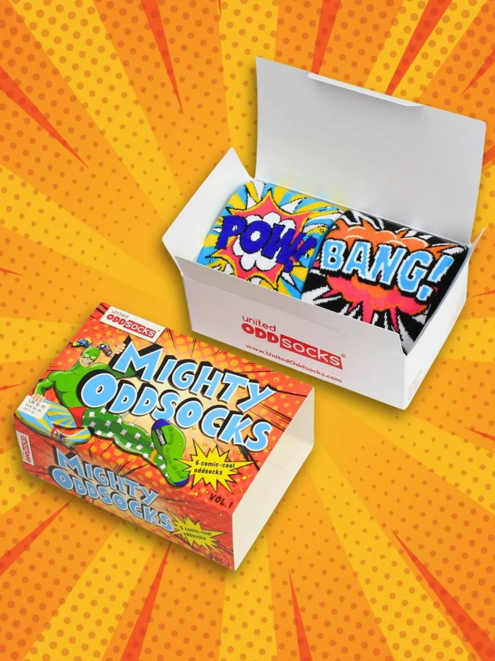 United Odd Socks Yellow Super Hero Comic Socks 6 pack^ Socks|Socks