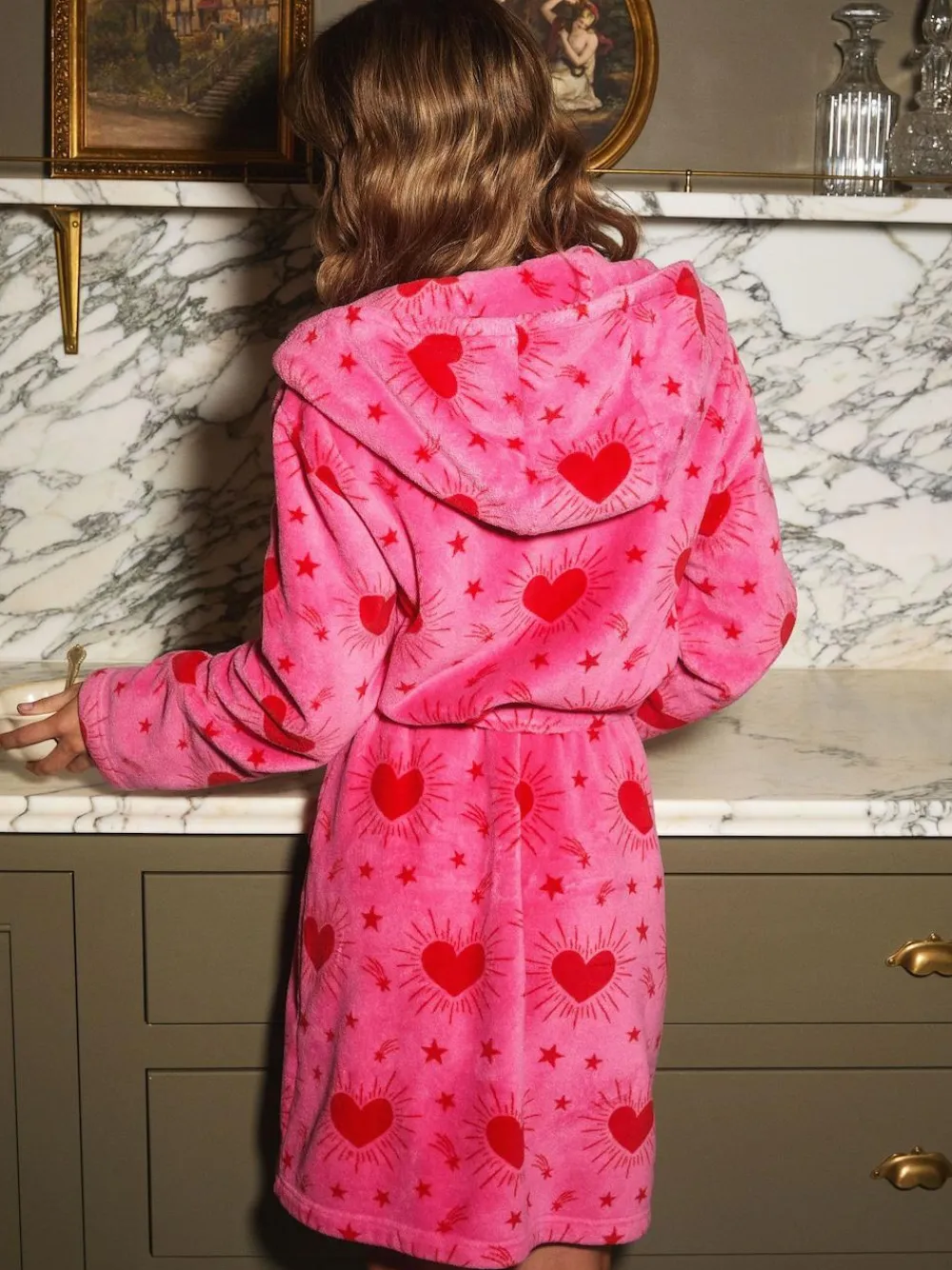 Online Urban Threads Pink Heart & Star Fleece Dressing Gown