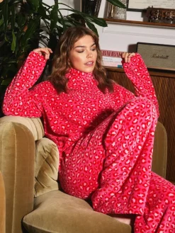 Urban Threads Pink Leopard Print Fleece Sweatshirt Joggers Sets^Women Hoodies & Sweatshirts