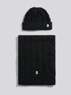 Best U.S. Polo Assn Black Cable Knit Beanie & Scarf Box Set