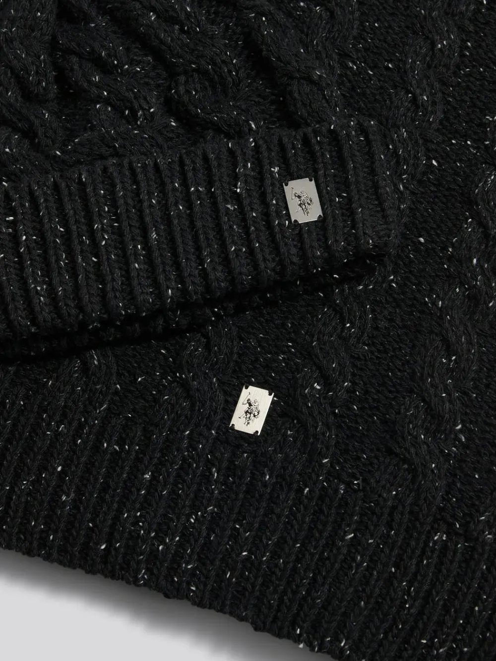 Best U.S. Polo Assn Black Cable Knit Beanie & Scarf Box Set