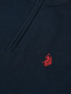 New U.S. Polo Assn . Navy Cotton Funnel Neck Quarter Zip Knit