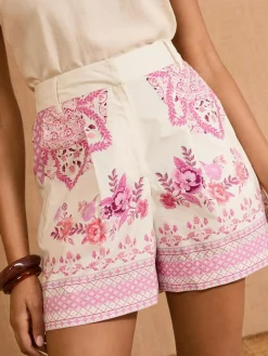 Love & Roses V&A I Pink Floral Printed 100% Cotton Shorts^Women Shorts