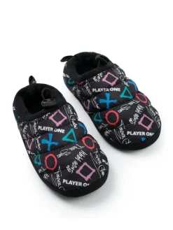 Discount Vanilla Underground Black PlayStation Controller Symbols Slippers