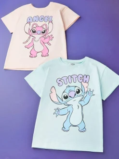 Vanilla Underground Blue Girls Stitch 100% Cotton T-Shirts 2 Pack