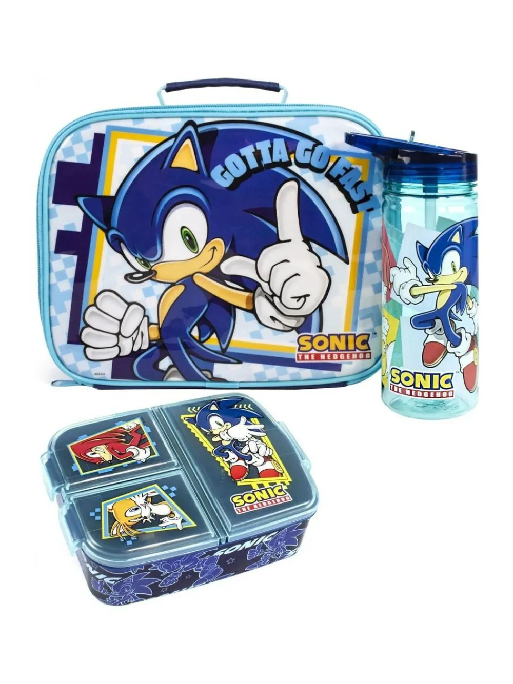 Vanilla Underground Blue Sonic the Hedgehog Girls Sonic, Tails & Knuckles Placement Print Lunch Bag Bottle and Snack Pot^ Branded Kitchenware