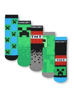 Online Vanilla Underground Minecraft TNT Calf Socks Set of 5 Green