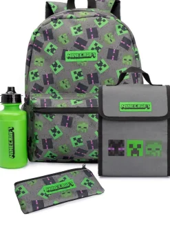 Vanilla Underground Grey Minecraft Boys Creeper 4 Piece Backpack Set^BOY Bags