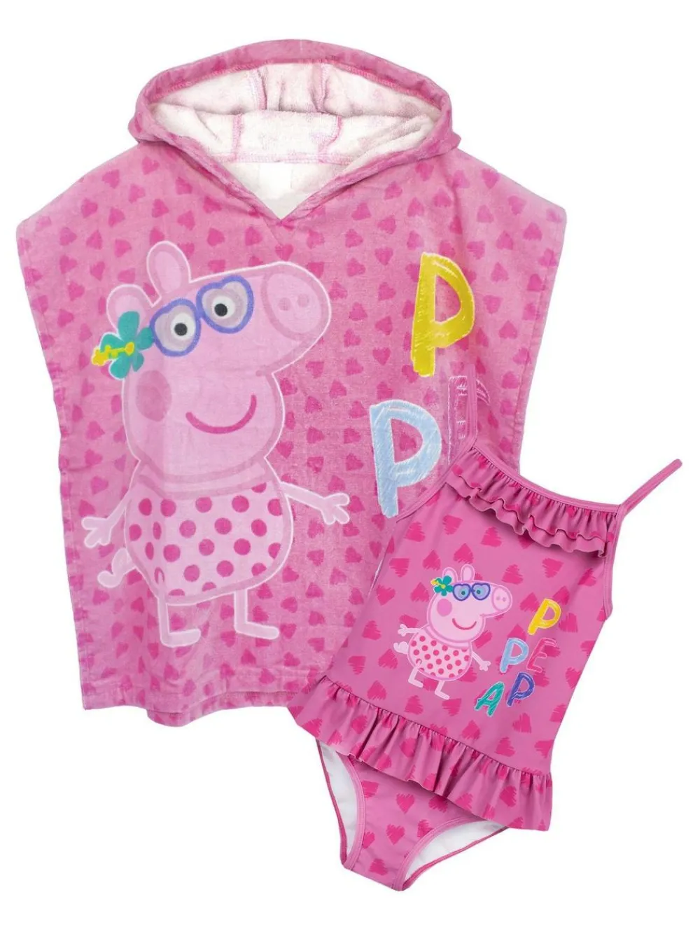 Vanilla Underground Pink Girls Peppa Pig Swimsuit and Towel Poncho Set.^ Swimwear|Swimwear
