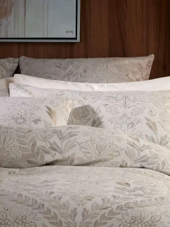 Best Vantona Cream Chafield Jacquard Duvet Cover and Pillowcase Set