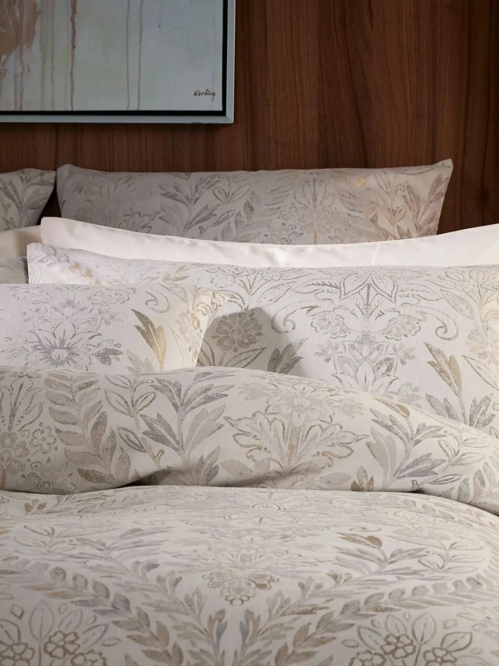 Best Vantona Cream Chafield Jacquard Duvet Cover and Pillowcase Set
