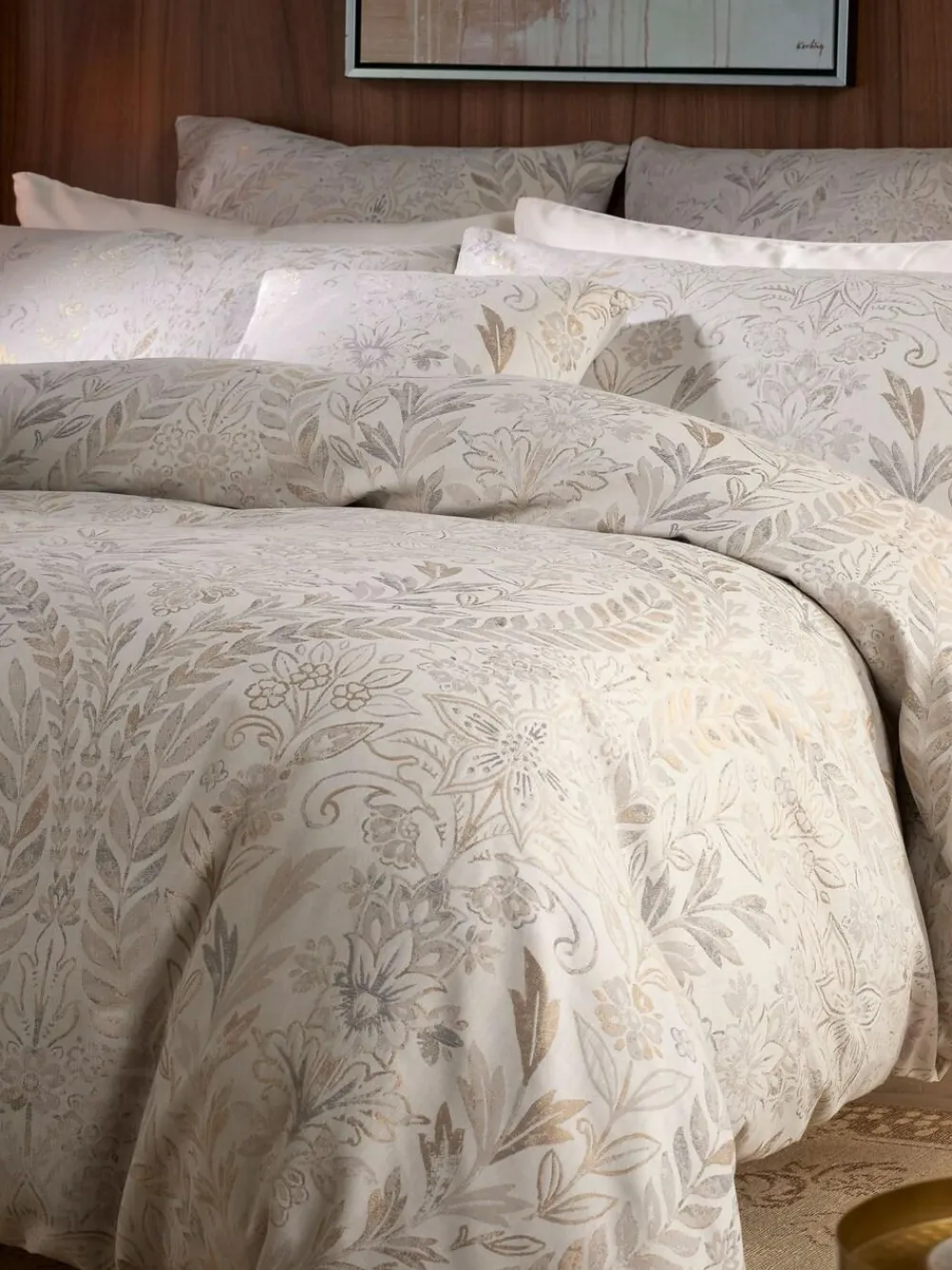 Best Vantona Cream Chafield Jacquard Duvet Cover and Pillowcase Set