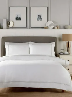 Vantona White Silver Beretta Double Stitch Quilt Cover Set^ Branded Bedlinen