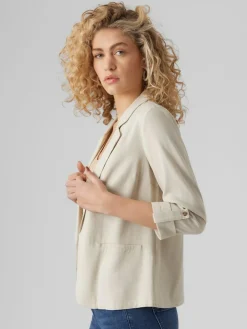 Discount VERO MODA Linen Blend 3/4 Sleeve Jacket Beige