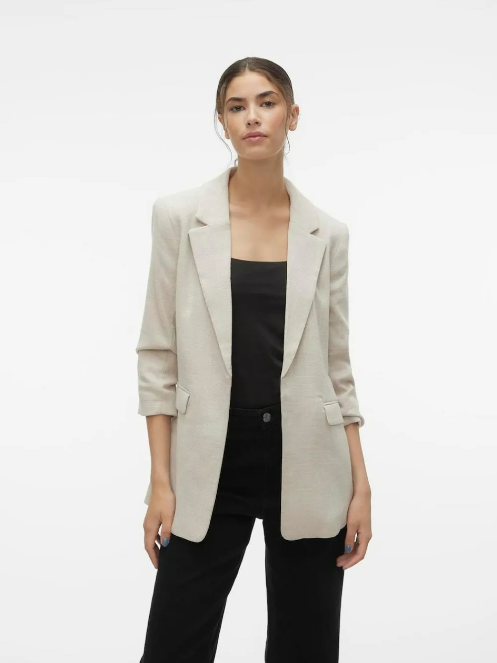 Hot VERO MODA Cream Textured Ruched Sleeve Jacket