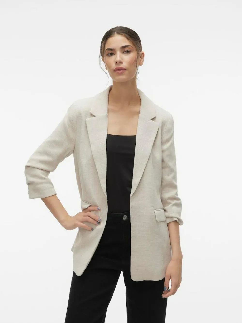 Hot VERO MODA Cream Textured Ruched Sleeve Jacket