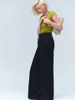 Hot Next Pintuck Wide Leg Denim Joggers Washed Black