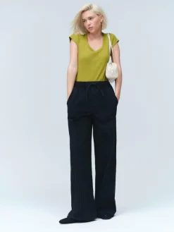 Hot Next Pintuck Wide Leg Denim Joggers Washed Black