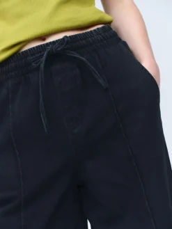 Hot Next Pintuck Wide Leg Denim Joggers Washed Black