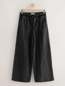 Hot Next Pintuck Wide Leg Denim Joggers Washed Black