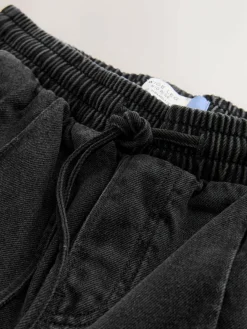 Hot Next Pintuck Wide Leg Denim Joggers Washed Black