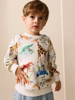 Online Next Watercolour Animals All-Over Print Crew Neck Sweatshirt (3mths-7yrs)