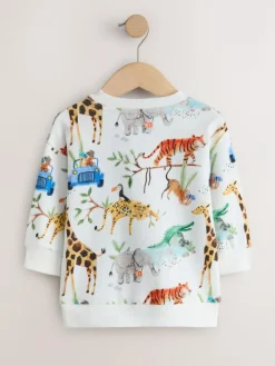 Online Next Watercolour Animals All-Over Print Crew Neck Sweatshirt (3mths-7yrs)