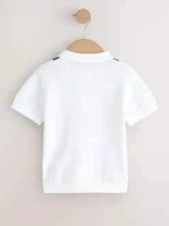 Discount Next 100% Cotton Knitted Zip Neck Polo Shirt (3mths-7yrs) White