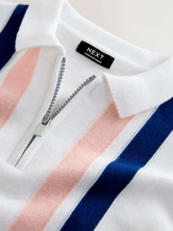 Discount Next 100% Cotton Knitted Zip Neck Polo Shirt (3mths-7yrs) White