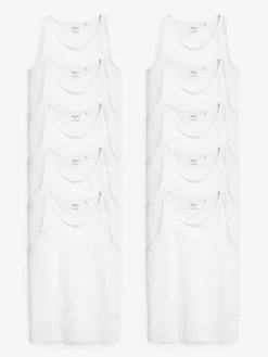 Next White 100% Cotton Layering Vests 10 Pack^ Loungewear|Nightwear