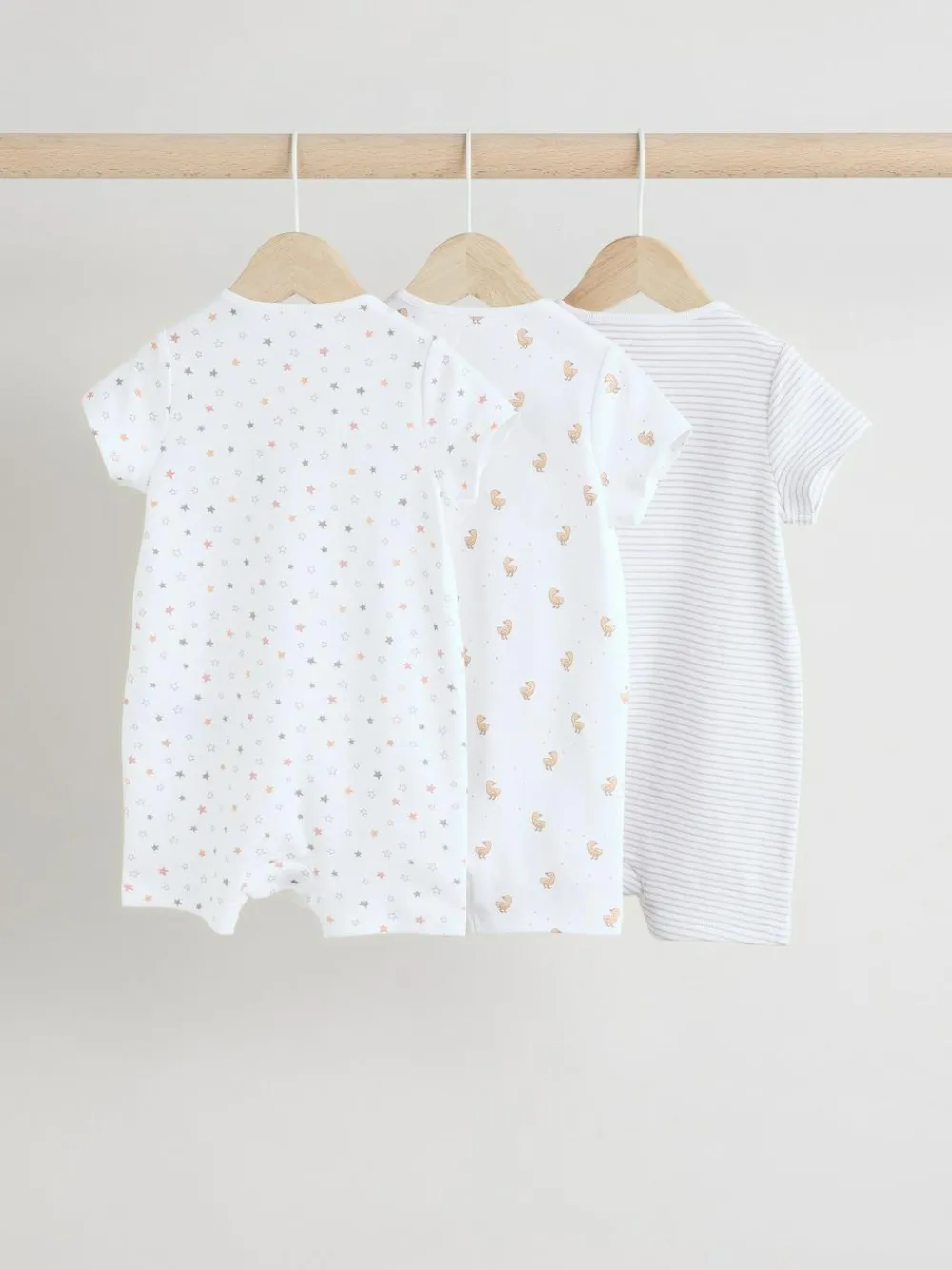 Next White 100% Cotton Two Way Zip Romper Sleepsuits 3 Pack (0mths-3yrs)^BOY Unisex|Nightwear