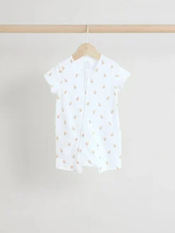 Next White 100% Cotton Two Way Zip Romper Sleepsuits 3 Pack (0mths-3yrs)^BOY Unisex|Nightwear