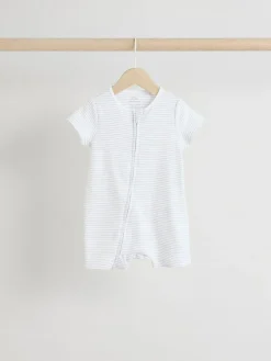 Next White 100% Cotton Two Way Zip Romper Sleepsuits 3 Pack (0mths-3yrs)^BOY Unisex|Nightwear