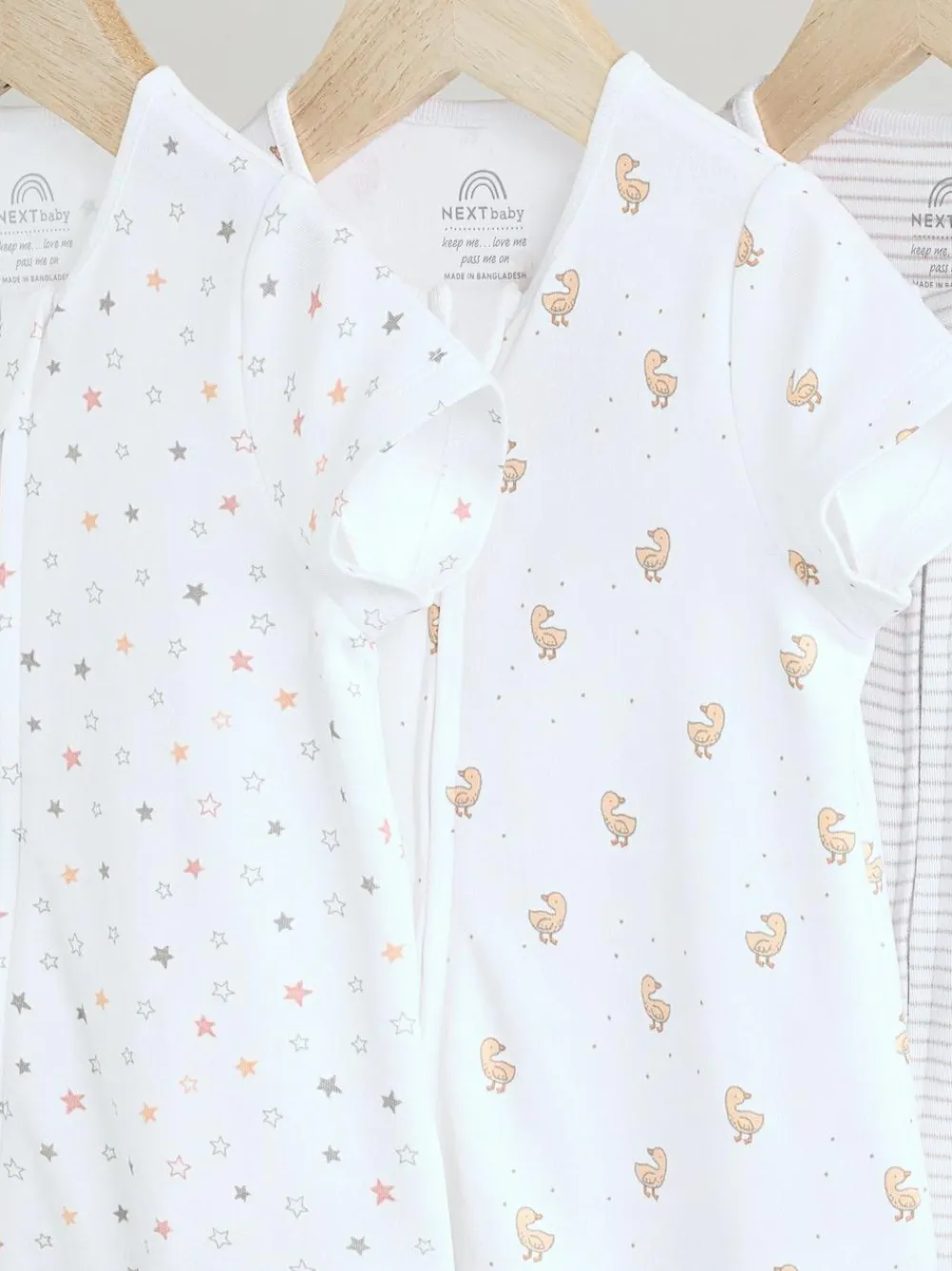 Next White 100% Cotton Two Way Zip Romper Sleepsuits 3 Pack (0mths-3yrs)^BOY Unisex|Nightwear