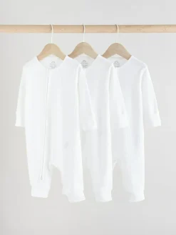 Next White 100% Cotton Two Way Zip Baby Footless Sleepsuits 3 Pack (0mths-2yrs)^BOY Multipacks|Baby Boys