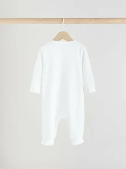Next White 100% Cotton Two Way Zip Baby Footless Sleepsuits 3 Pack (0mths-2yrs)^BOY Multipacks|Baby Boys