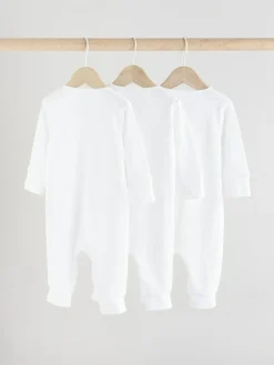 Next White 100% Cotton Two Way Zip Baby Footless Sleepsuits 3 Pack (0mths-2yrs)^BOY Multipacks|Baby Boys