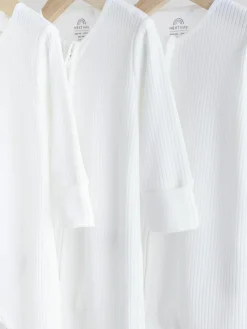 Next White 100% Cotton Two Way Zip Baby Footless Sleepsuits 3 Pack (0mths-2yrs)^BOY Multipacks|Baby Boys