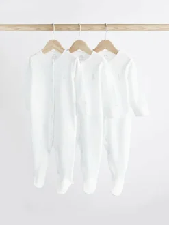 Best Next White 3 Pack 100% Cotton Baby Sleepsuits (0-18mths)