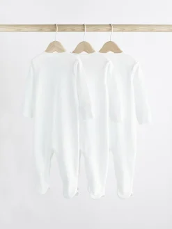 Best Next White 3 Pack 100% Cotton Baby Sleepsuits (0-18mths)