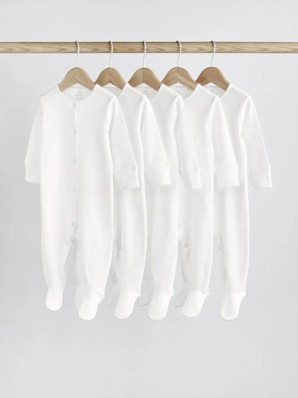 Next White 5 Pack 100% Cotton Baby Sleepsuits (0-18mths)^BOY Unisex|Nightwear