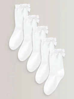 Next White 5 Pack Cotton Rich Bow Ankle School Socks^ Socks & Tights|Socks & Tights