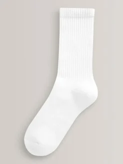 Online Next 5 Pack Cotton Rich Cushioned Footbed Ribbed Socks White