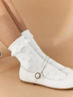 Next White 2 Pack Cotton Rich Heart Ruffle Ankle Socks^ Socks & Tights|Socks & Tights