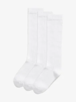 Clearance Next 3 Pack Cotton Rich Pointelle Knee High School Socks White
